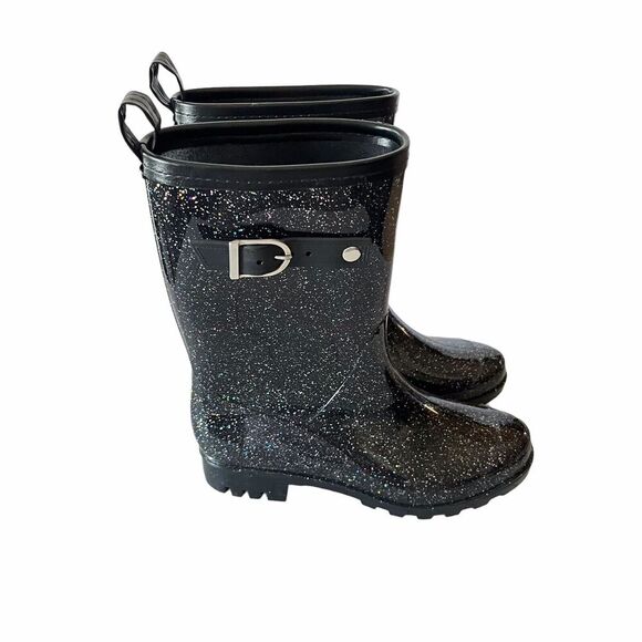 CAPELLI Womens Black Glitter Mid Calf Weatherproof Wellies Rain Boots US 6 - Picture 1 of 10